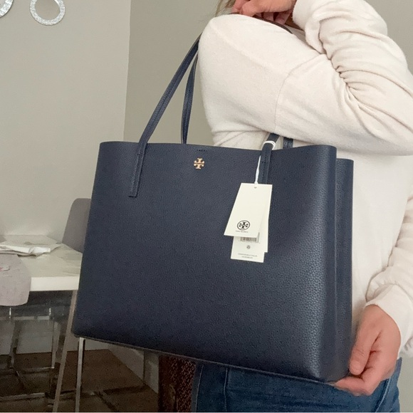 NWT ,Tory Burch Blake center zip Navy Blue with gold hardware Tote Bag - Picture 15 of 16
